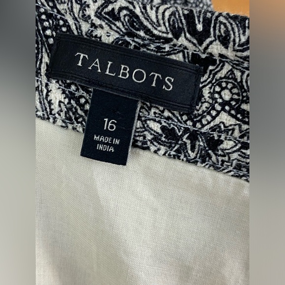 Talbots Women’s Sz 16 Cotton Blend Sheath Shift Dress Lined Paisley Black White - Picture 8 of 9